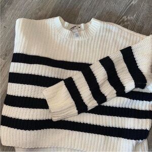 RSQ Black and White Striped Crewneck Sweater